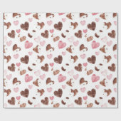 Rosa Herz Brown Kakaokuh Print Birthday Geschenkpapier (Flach)
