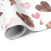 Rosa Herz Brown Kakaokuh Print Birthday Geschenkpapier (Rolleneckpunkt)