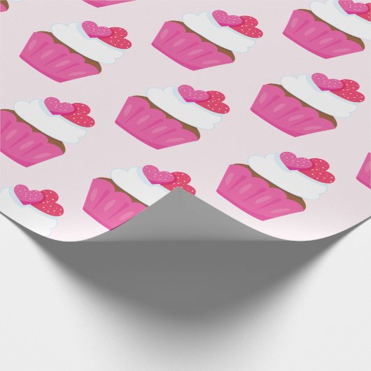 Rosa Herz Cupcake Valentinstag Geschenk Geschenkpapier (Ecke)