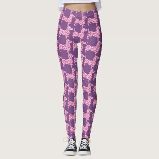 Rosa Herz-Dackel Leggings (Vorderseite)