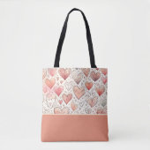 Rosa Herz-Doodles Valentinstag-Farbenblock Tasche (Vorderseite)