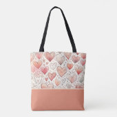 Rosa Herz-Doodles Valentinstag-Farbenblock Tasche (Rückseite)