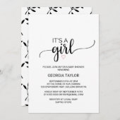 rosa Herz | Einfache schwarze Kalligrafie Es ist e Einladung (Vorne/Hinten)