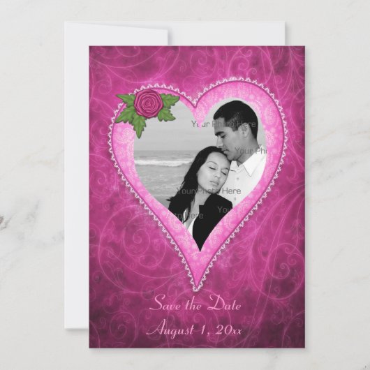 Rosa Herz Elegante Save The Date (Vorderseite)