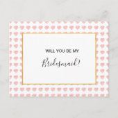 Rosa Herz florale Garland Matron der Ehre Einladungspostkarte (Vorderseite)