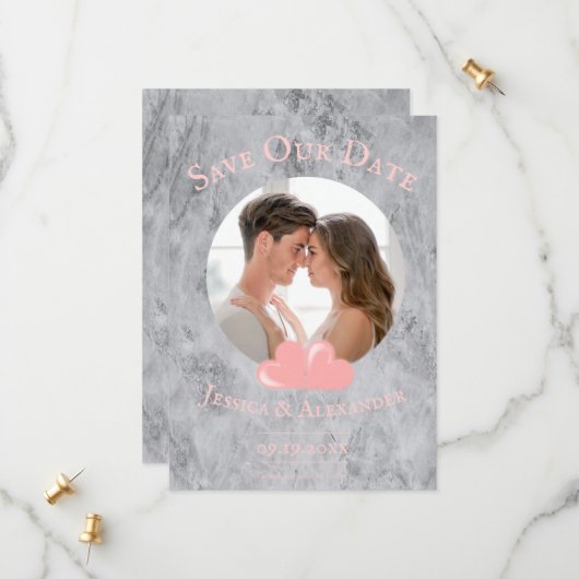 Rosa Herz-Foto Save the Date (Vorderseite/Rückseite Beispiel)