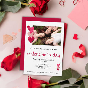 Rosa Herz-Freund-Foto Galentine`s Day Einladung