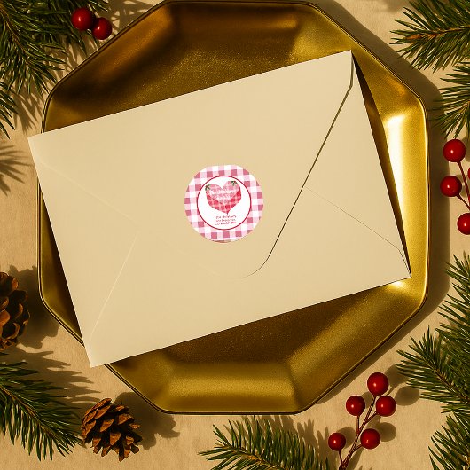 Rosa Herz Gingham Karierte benutzerdefinierte Rück Runder Aufkleber