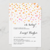 Rosa Herz Girl Babydusche Einladung (Vorne/Hinten)