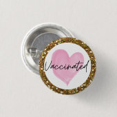 Rosa Herz Gold Glitzer geimpft Button (Vorne & Hinten)