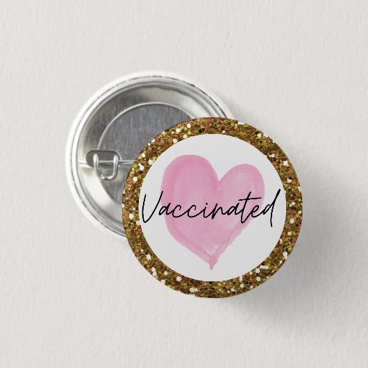 Rosa Herz Gold Glitzer geimpft Button (Vorne & Hinten)