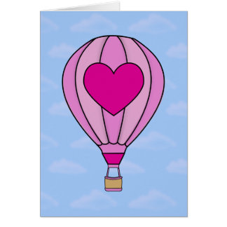 Rosa Herz-Heißluft-Ballon-Karte