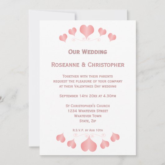 Rosa Herz Hochzeitdesign Einladung (Vorderseite)