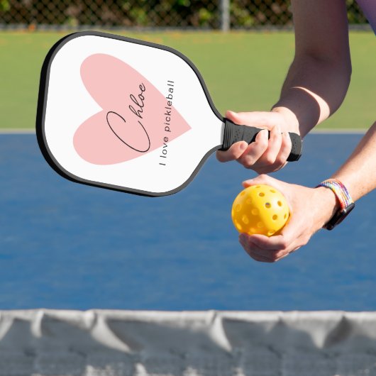 Rosa Herz I Liebe Pickleball Individuelle Name Schläger (InSitu)