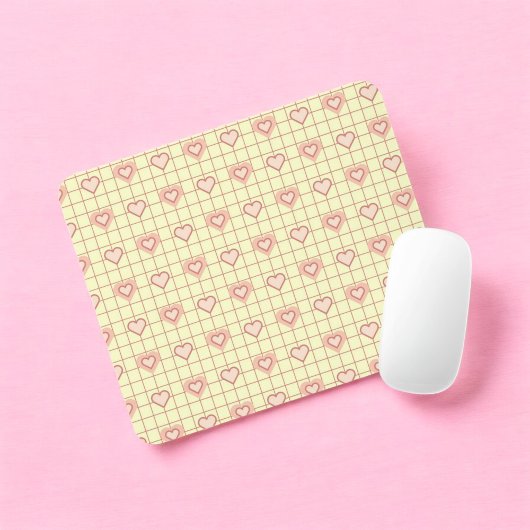 Rosa Herz Karomuster Valentinstag Mousepad