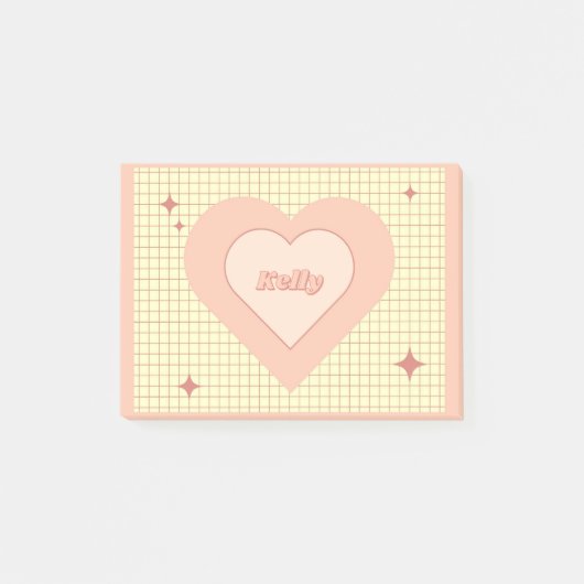 Rosa Herz Karomuster Valentinstag Post-it Klebezettel (Vorderseite)