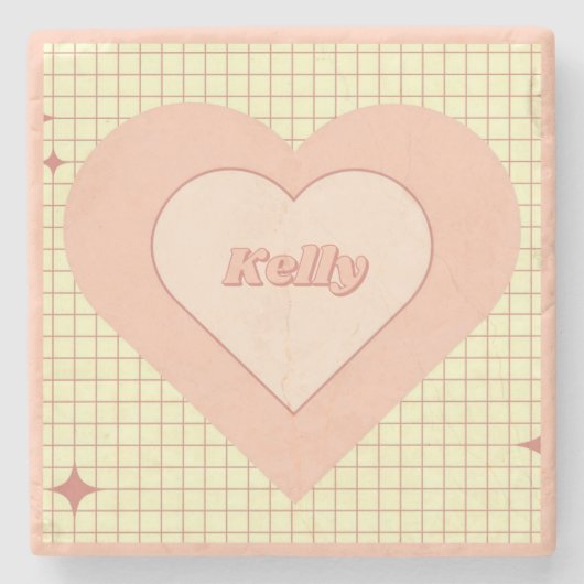 Rosa Herz Karomuster Valentinstag Steinuntersetzer (Vorderseite)