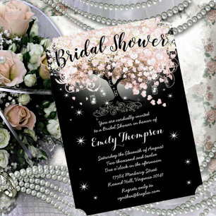 Rosa Herz Leaf Tree Brautparty Einladung