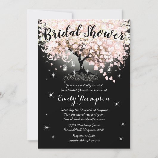 Rosa Herz Leaf Tree Brautparty Einladung (Vorderseite)