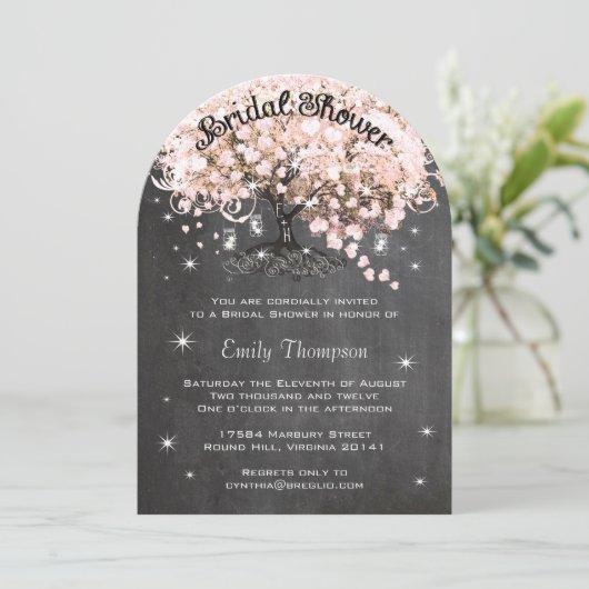 Rosa Herz Leaf Tree Brautparty laden ein Einladung (Stehend Vorderseite)