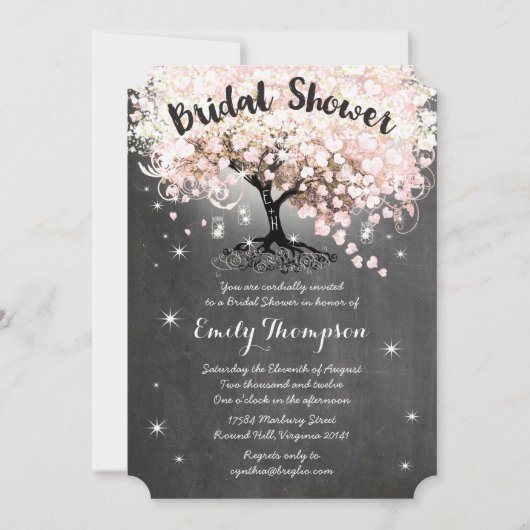 Rosa Herz Leaf Tree Brautparty laden ein Einladung (Vorderseite)