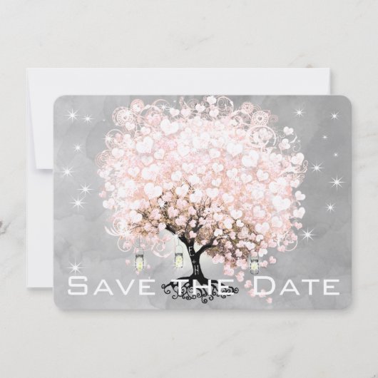 Rosa Herz Leaf Tree Save the Date (Vorderseite)