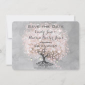 Rosa Herz Leaf Tree Save the Date Einladung (Vorderseite)