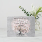 Rosa Herz Leaf Tree Save the Date Einladung (Stehend Vorderseite)