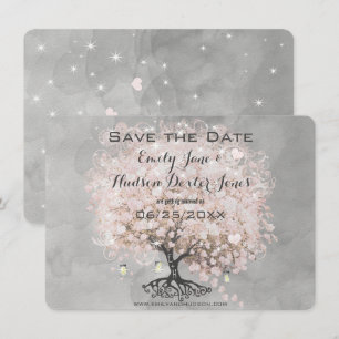 Rosa Herz Leaf Tree Save the Date Einladung