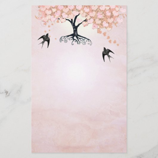 Rosa Herz Leaf Tree Wedding Menü (Rückseite)