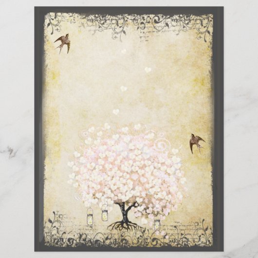 Rosa Herz Leaf Tree Wedding Menü (Rückseite)