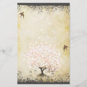 Rosa Herz Leaf Tree Wedding Menü (Rückseite)