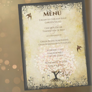 Rosa Herz Leaf Tree Wedding Menü