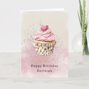 Rosa Herz Leopard Cupcake Geburtstag Karte