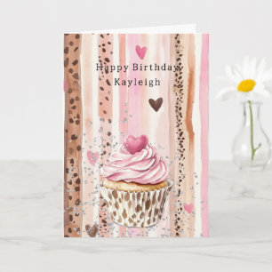 Rosa Herz Leopard Cupcake Konfetti Geburtstag Karte