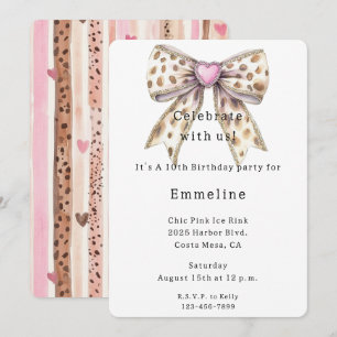 Rosa Herz Leopard Girly Bow Geburtstag Einladung