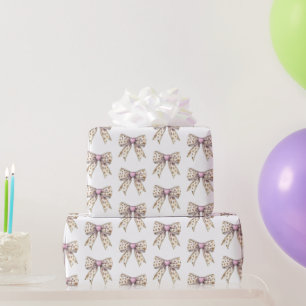 Rosa Herz Leopard Girly Bow Geburtstag Geschenkpapier