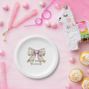 Rosa Herz Leopard Girly Bow Geburtstag Pappteller