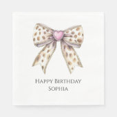 Rosa Herz Leopard Girly Bow Geburtstag Serviette (Vorderseite)