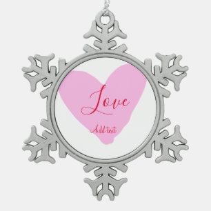 Rosa Herz Liebe glücklicher Valentinstag Text rot  Schneeflocken Zinn-Ornament