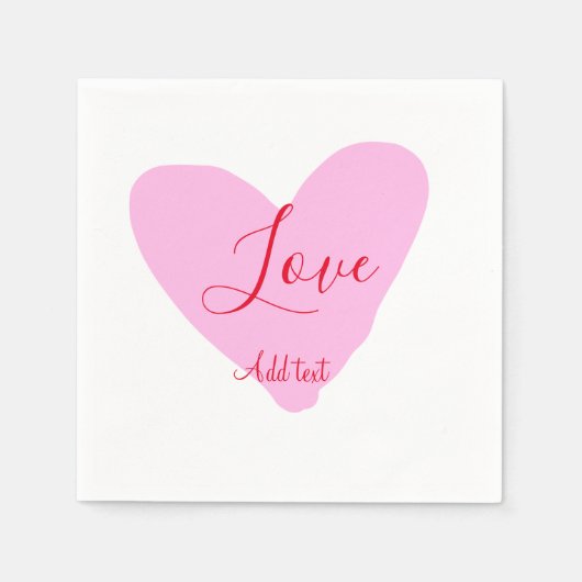 Rosa Herz Liebe glücklicher Valentinstag Text rot  Serviette (Vorderseite)