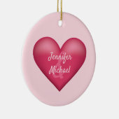 rosa Herz mit benutzerdefinierten Paarbezeichnunge Keramik Ornament (Rechts)