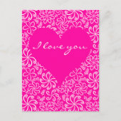 Rosa Herz mit Blume Postkarte (Vorderseite)