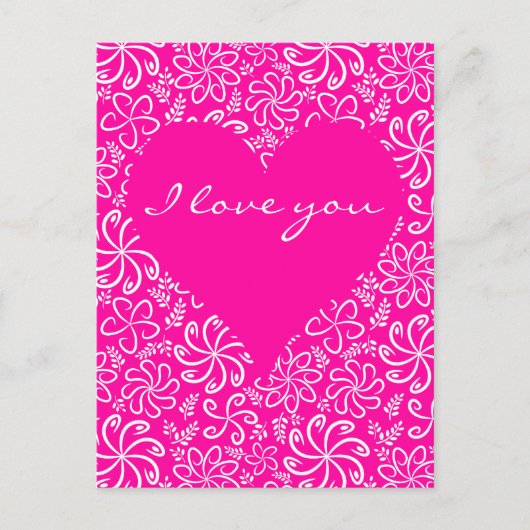 Rosa Herz mit Blume Postkarte (Vorderseite)