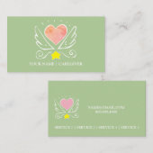 Rosa Herz mit Flügeln Karegier auf blau Visitenkarte (Vorne/Hinten)