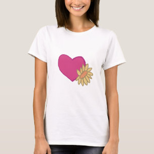 Rosa Herz mit gelber Sonnenblume T-Shirt