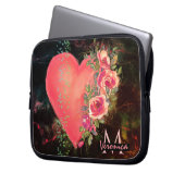 Rosa Herz Mit Monogramm Laptop-Ärmel Laptopschutzhülle (Vorderseite Links)
