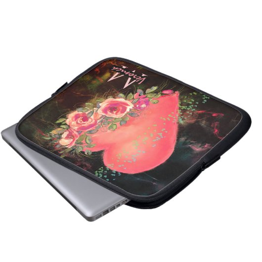 Rosa Herz Mit Monogramm Laptop-Ärmel Laptopschutzhülle (Vorne Knopf)
