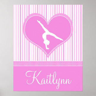 Rosa Herz mit weißen Streifen und Polka-Dots Gymna Poster