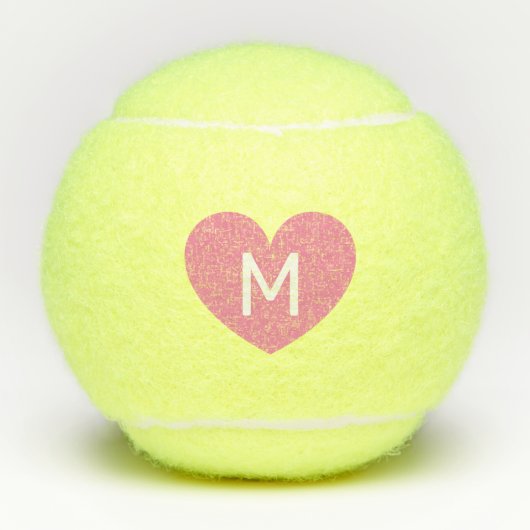 Rosa Herz Monogram Letter Tennis Balls Tennisbälle (Vorderseite)
